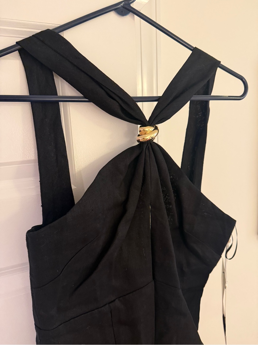 NWT Tuckernuck Black Halter Linen Midi Dress with Gold Ring Sz Sm
